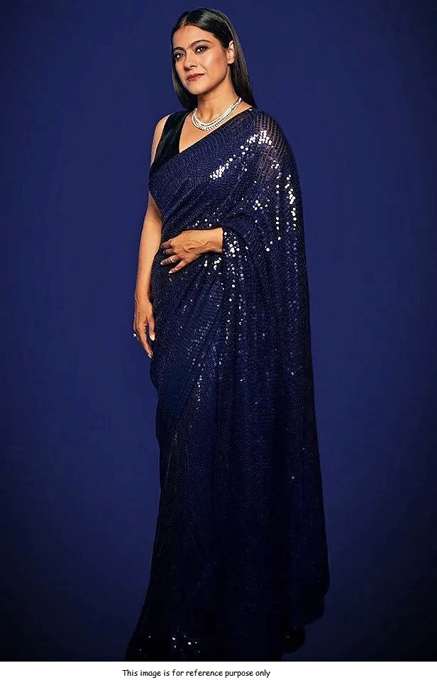 BuyBollywood Sabyasachi Inspired Kajol Navy blue sequins saree in UK, USA and Canada